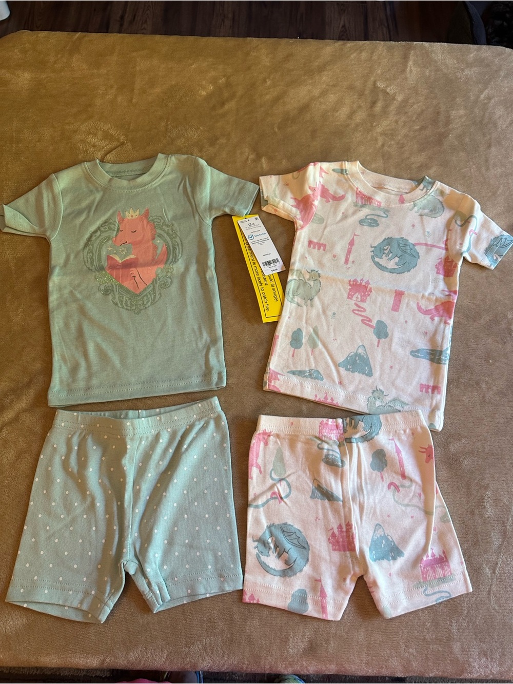 Carter's Mint Green & Light Pink Unicorn Short Pajama Set